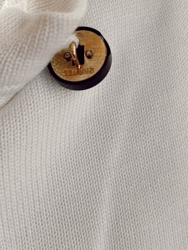 Vintage CHANEL 1996 LETTER CC Logo Monogram Button White Black Knit Cardigan Sweater T Shirt Blouse Top image 6