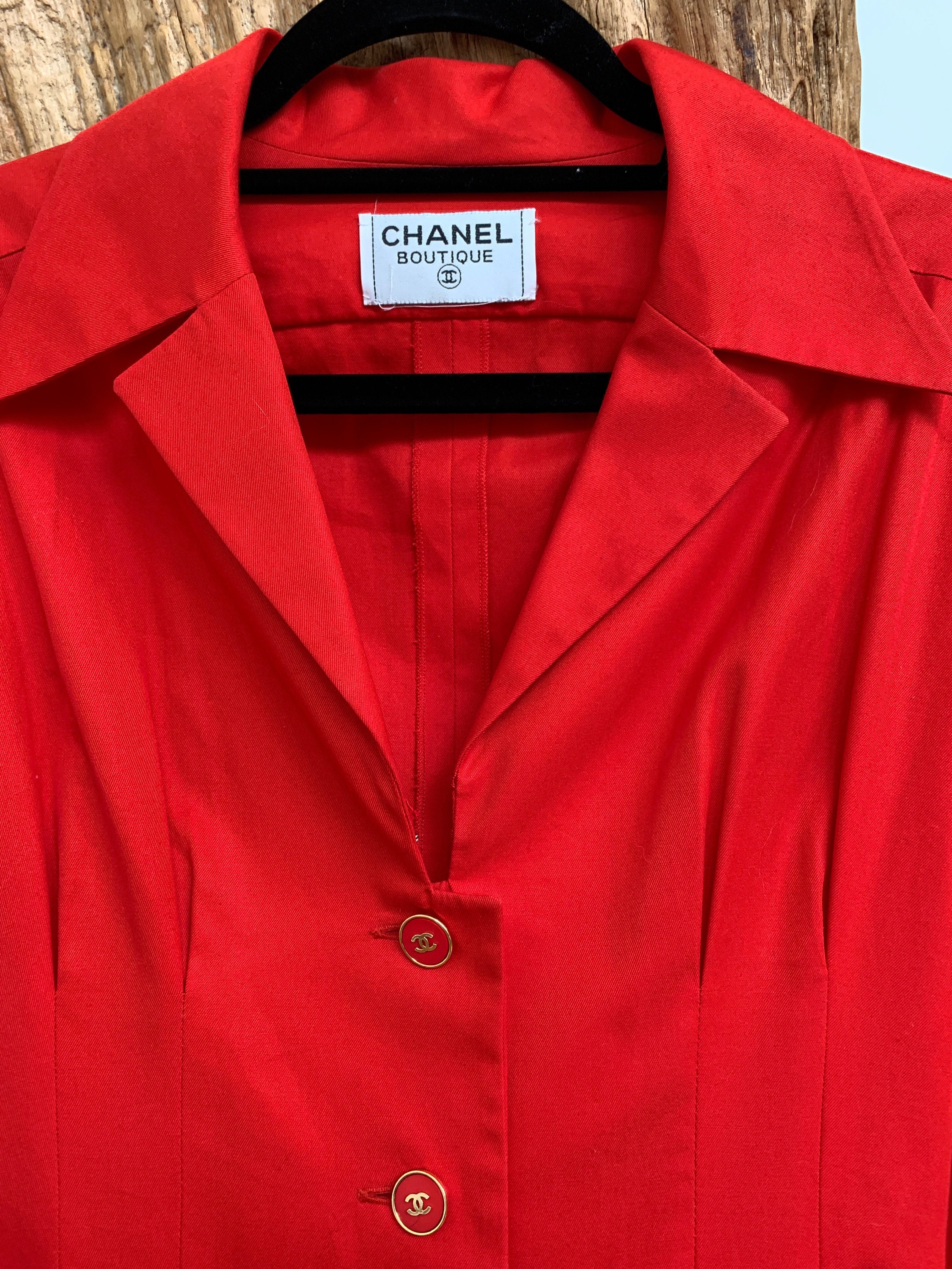 Vintage 90s CHANEL CC Logo Buttons Red Button Down Dress | Etsy