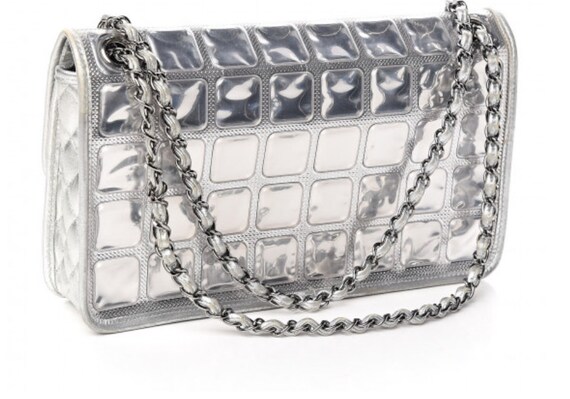 Vintage CHANEL CC Turnlock ICE Cube Silver Leather Vi… - Gem