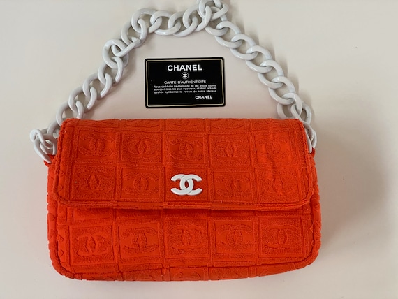 Vintage 90's CHANEL CC Monogram Orange TERRY Cloth Fabric 