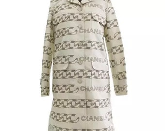 Vintage CHANEL Logo Mania!!  Chanel CC CHAINS Logos & Chanel buttons Button Up Shirt Blouse Dress Jacket Coat Trench 36 / S