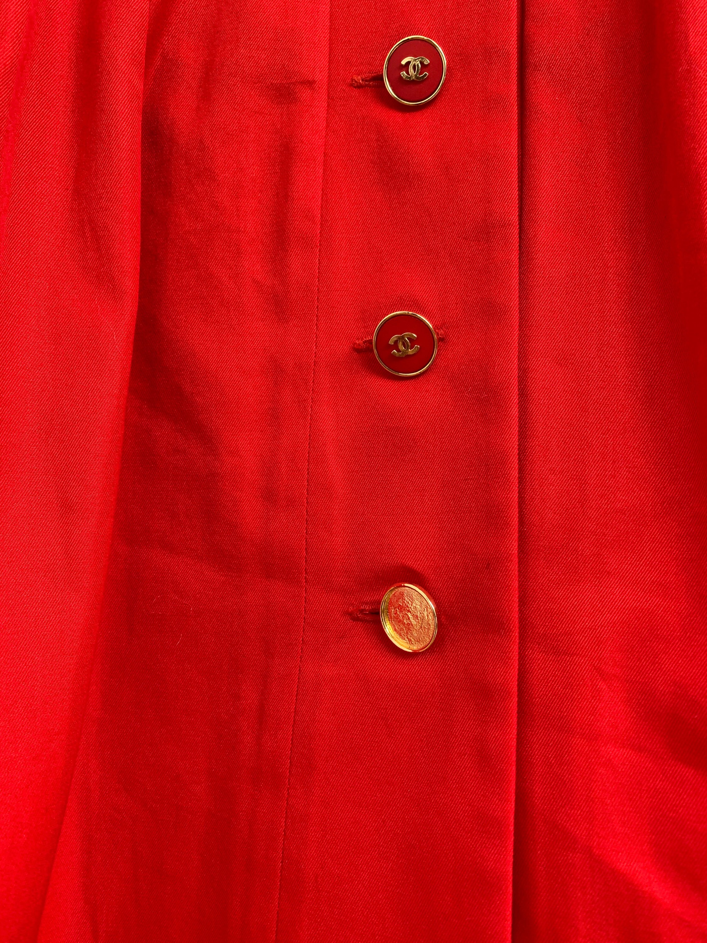 Vintage 90s CHANEL CC Logo Buttons Red Button Down Dress | Etsy