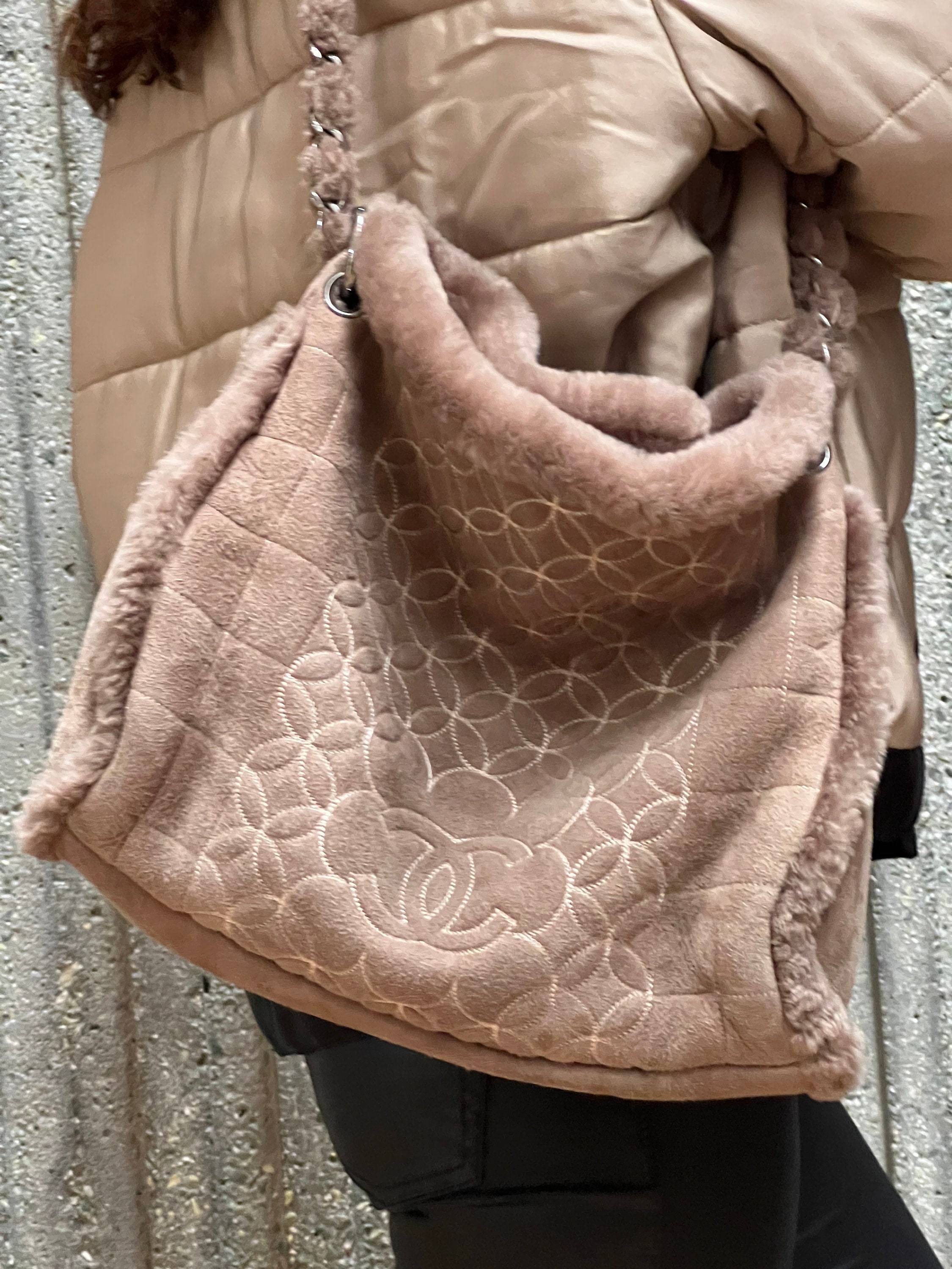 CHANEL, Bags, Chanel Hot Pink Faux Fur Shearling Sherpa Quilted Tweed  Boucle Bag Matte Gold