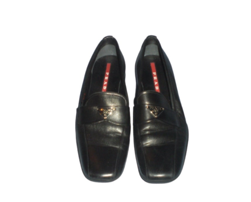 Vintage 90's PRADA Monogram Black Leather Loafers Slip On | Etsy