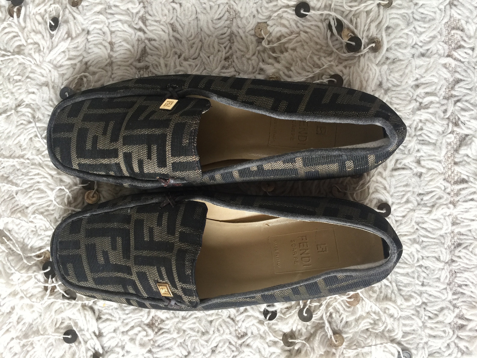 vintage fendi zucca ff monogram scarpe loafers flats driving shoes smoking slippers ballet flats 38 us 7.5 - 8