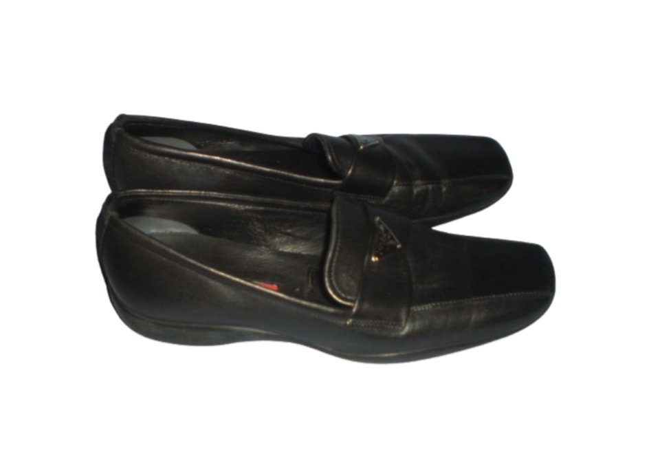 Vintage 90's PRADA Monogram Black Leather Loafers Slip On | Etsy