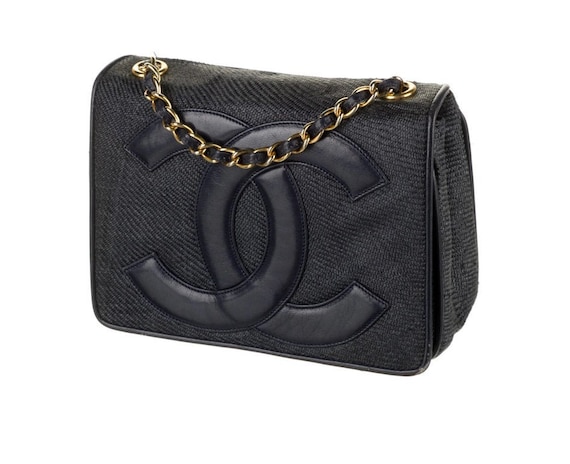 Vintage CHANEL CC Logo Black Quilted Silk Top Handle Barrel 