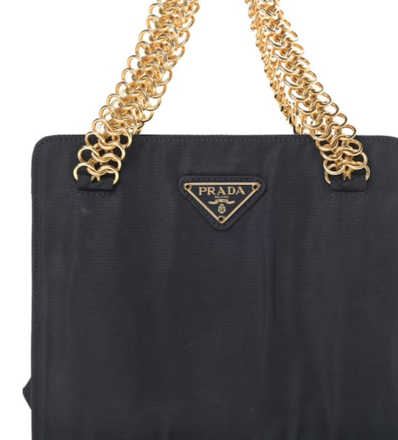 Prada Vintage Black Nylon Gold Top Handle Bag