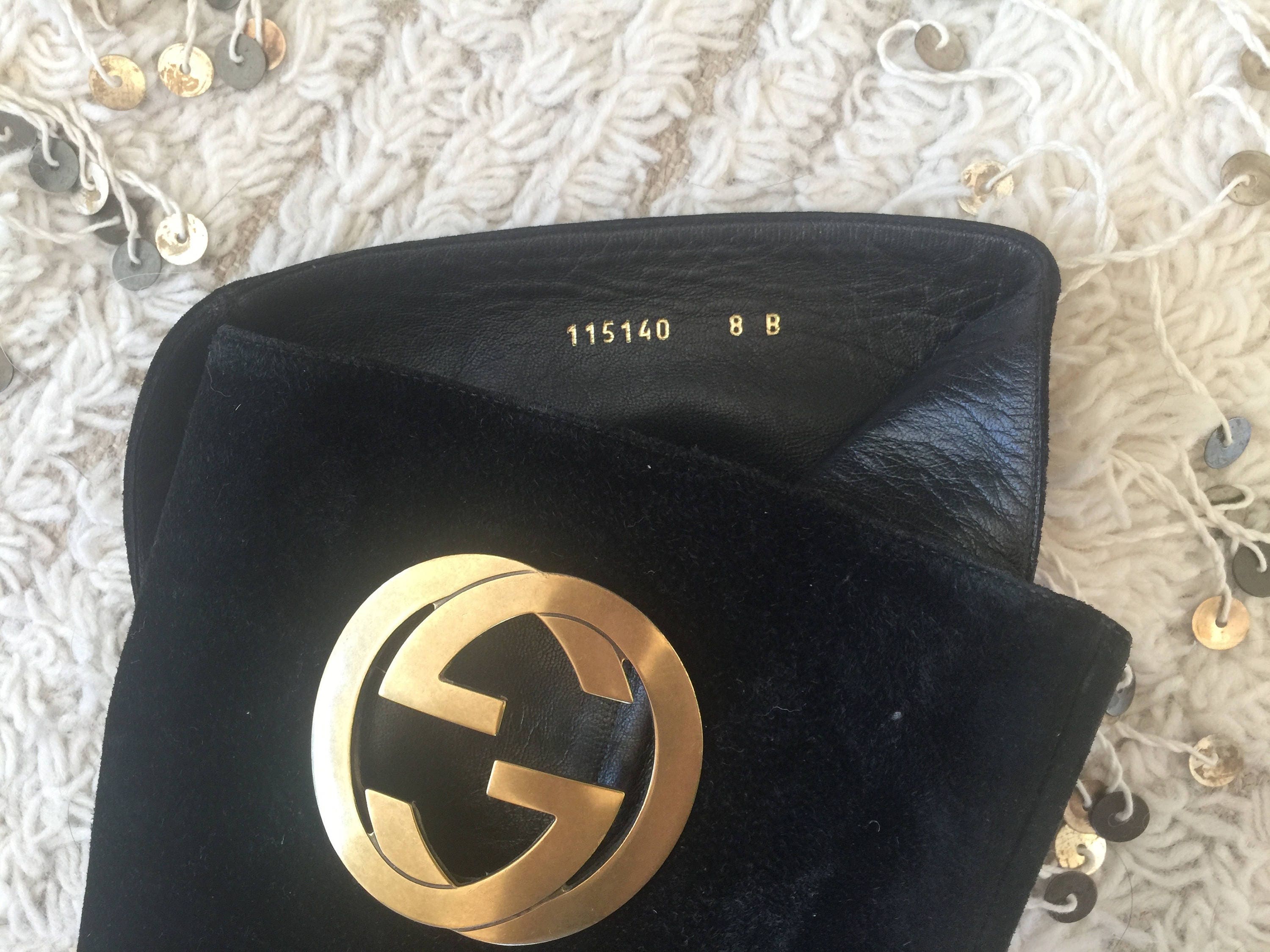 Vintage 80's GUCCI Metal GG Monogram Logo Black Suede - Etsy