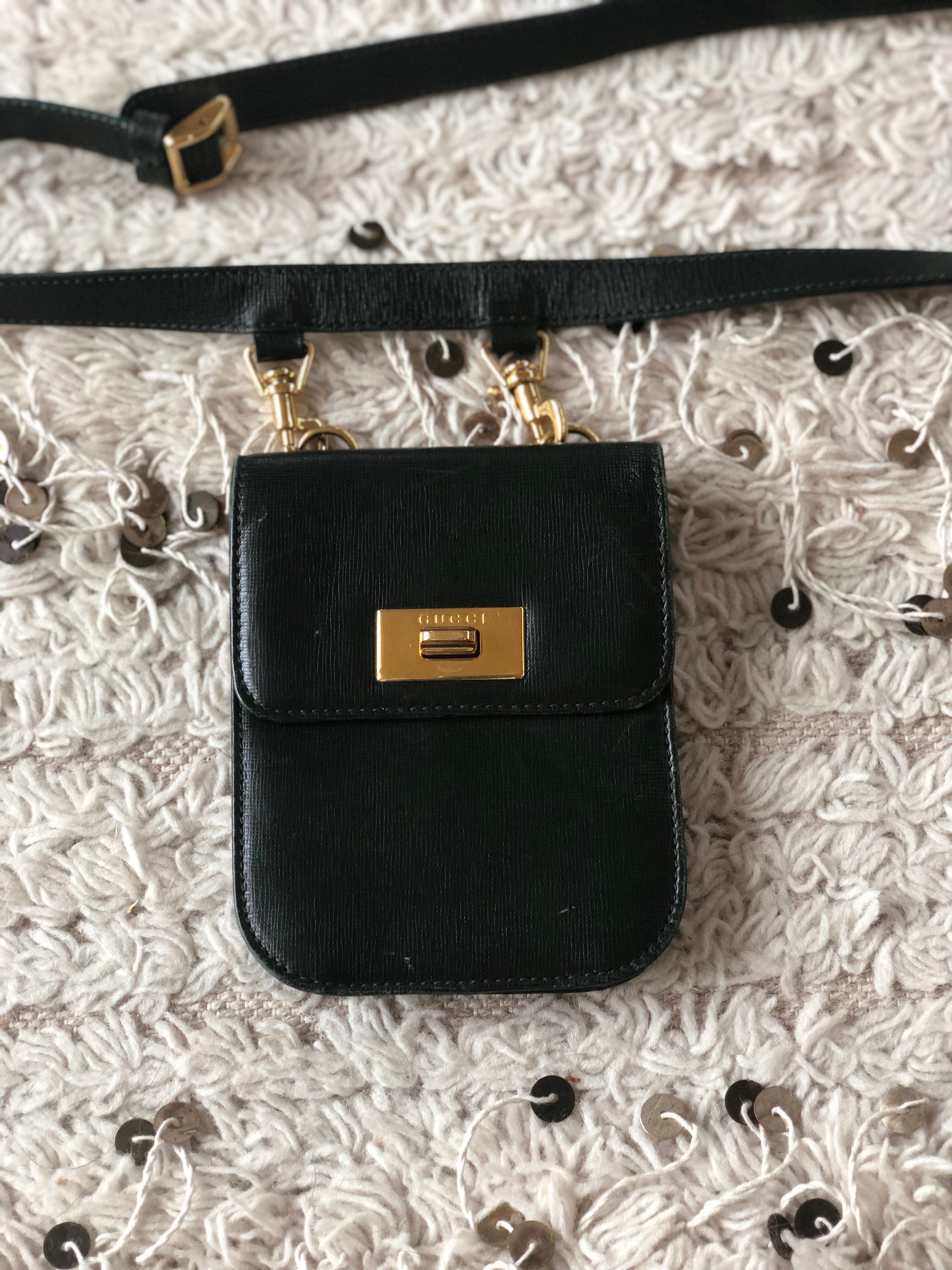 Vintage 70s GUCCI Logo Emerald Green Leather Gold Turnlock FANNY Waist Bum Belt Bag Pouch Purse Pack Etsy Israel