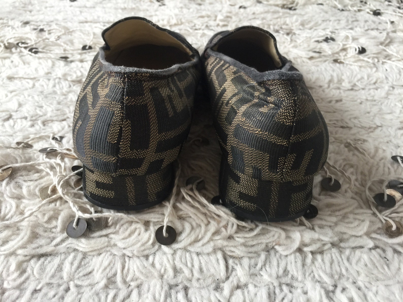 vintage fendi zucca ff monogram scarpe loafers flats driving shoes smoking slippers ballet flats 38 us 7.5 - 8