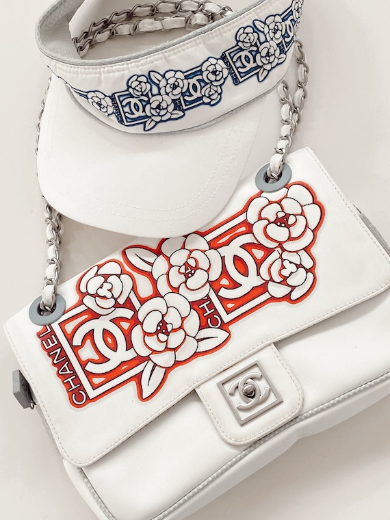 Vintage CHANEL CC Logo Turnlock CAMELLIA Flower Print Chain Classic Single  Flap Shoulder Clutch Purse Evening Bag Handbag 