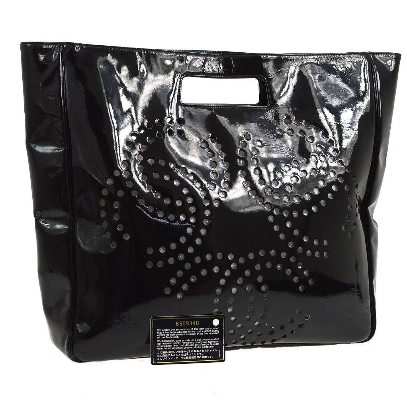 Used Black Chanel Authentic Perforated CC Black Patent Leather Tote Bag  Silver Hardware Houston,TX