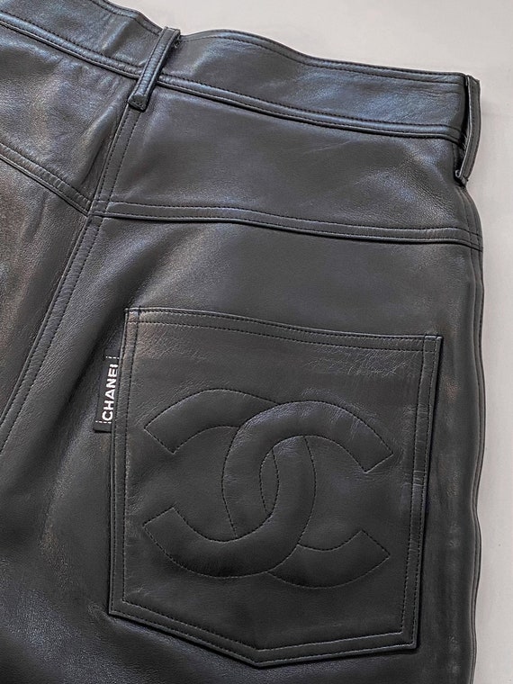 Vintage 90's CHANEL CC Monogram Logo Pockets LEATHER Pants - Etsy