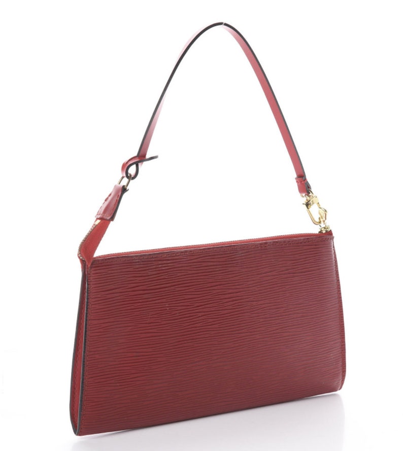 Vintage LOUIS VUITTON LV Monogram Dk Red Epi Leather Pochette Mini Shoulder Bag image 2