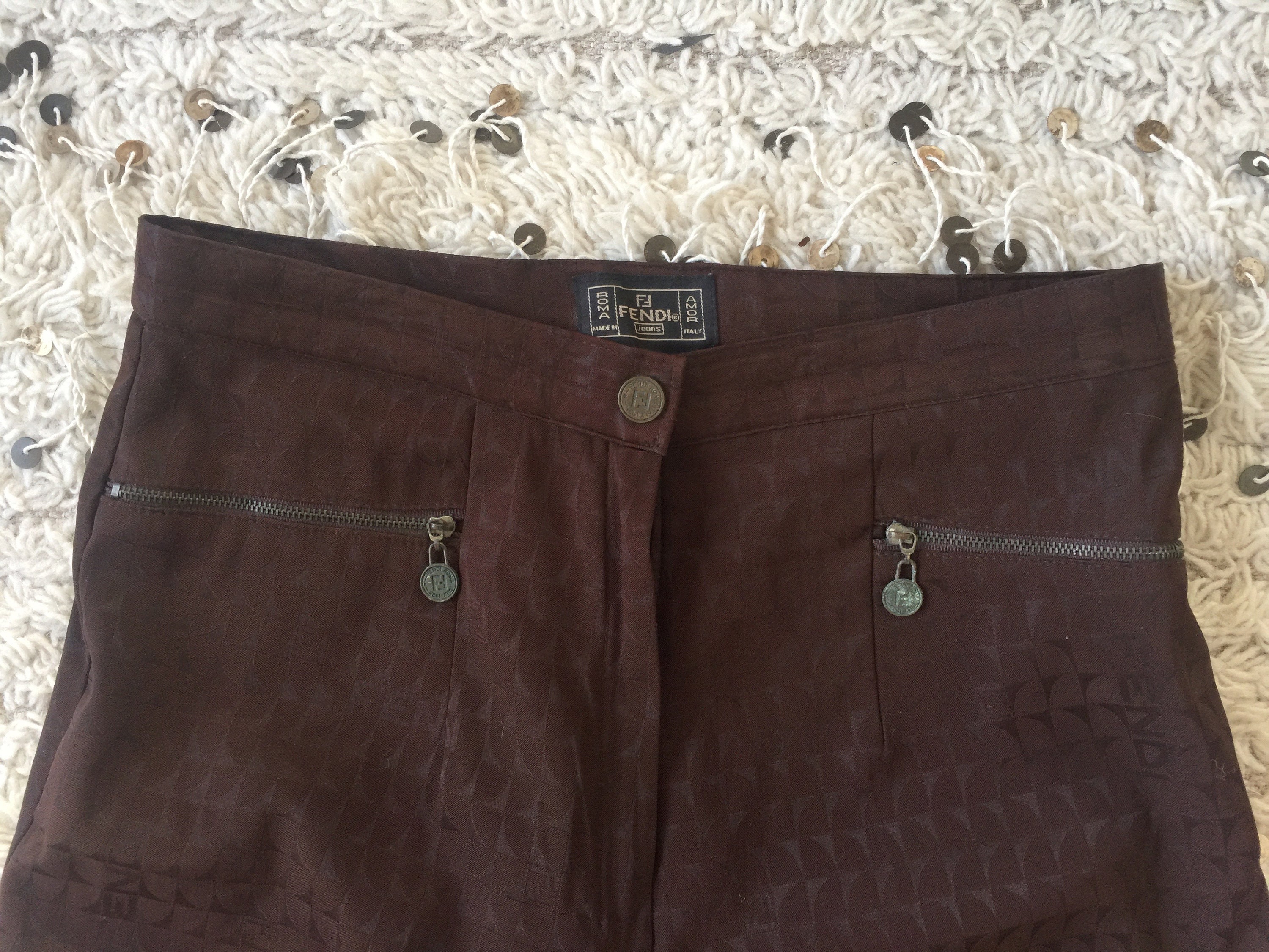 Vintage 90's FENDI FF Monogram Brown Zipper Pants Jeans | Etsy Singapore
