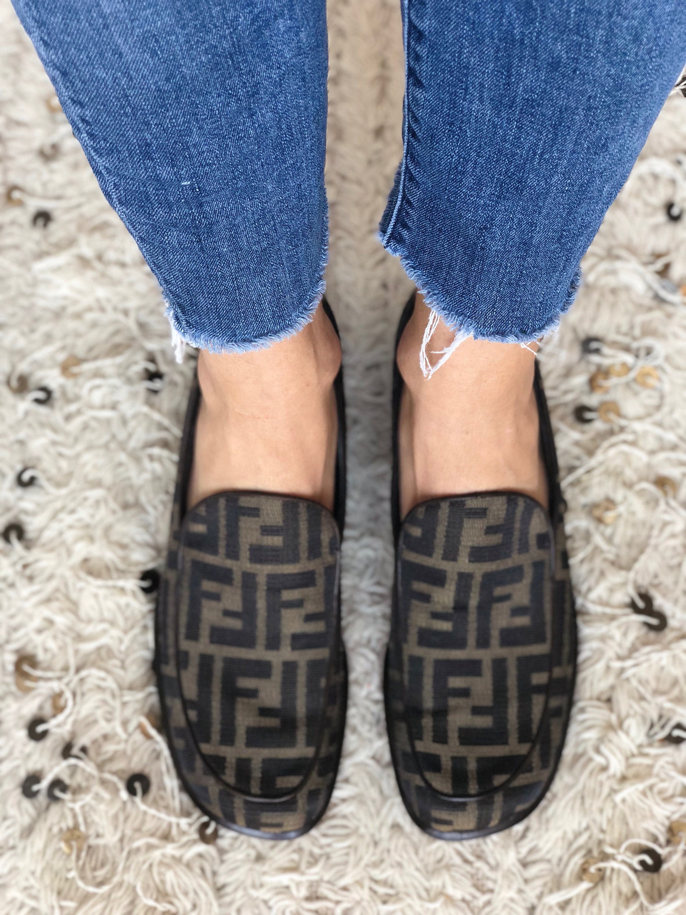 Vintage FENDI ZUCCA FF monogram Scarpe loafers appartementen rijden schoenen roken slippers Ballet Flats 39 5 US 9 9 5 Mint voorwaarde Etsy Nederland