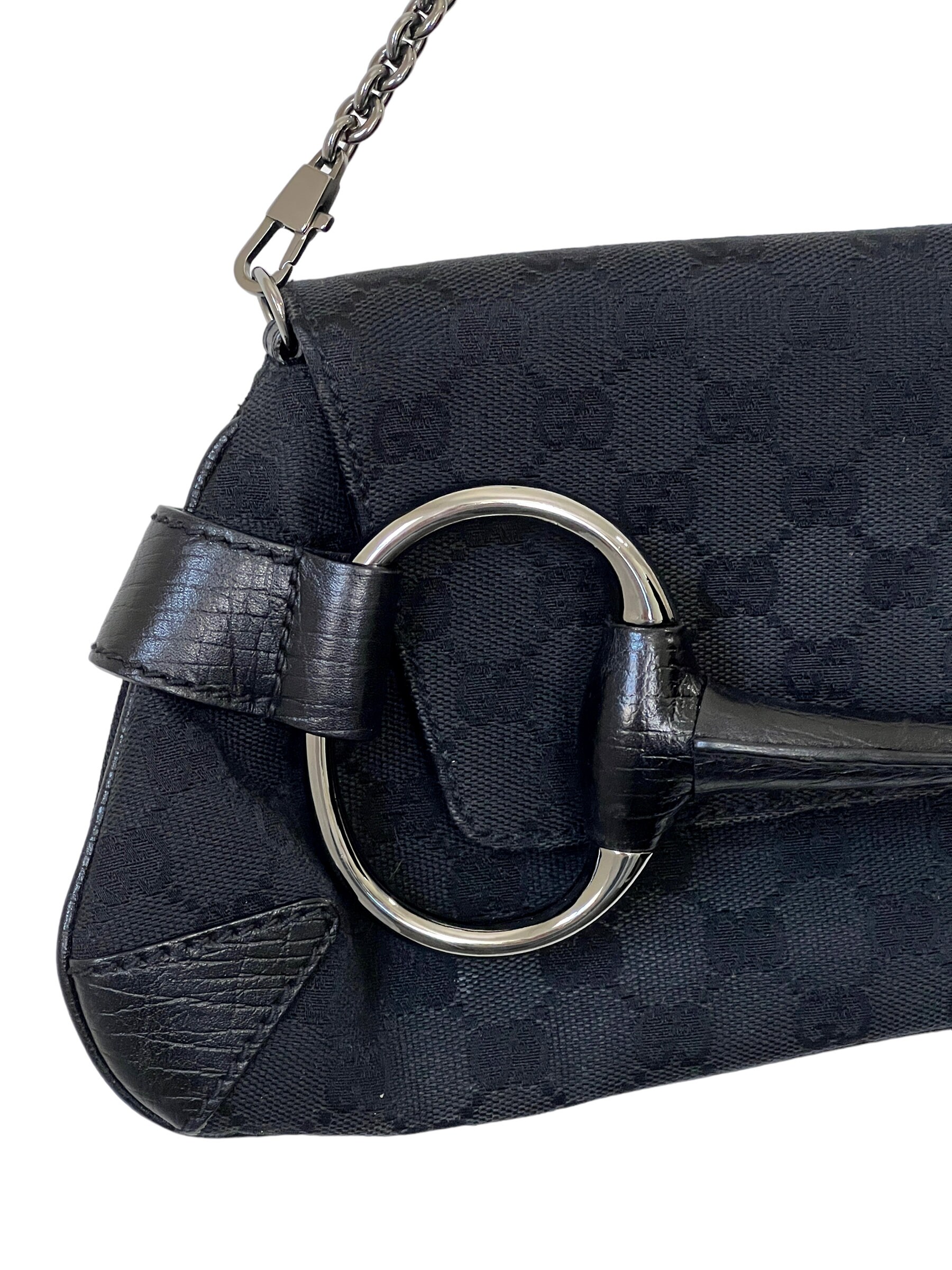 Vintage GUCCI GG Monogram Canvas and Leather Horsebit Large Clutch