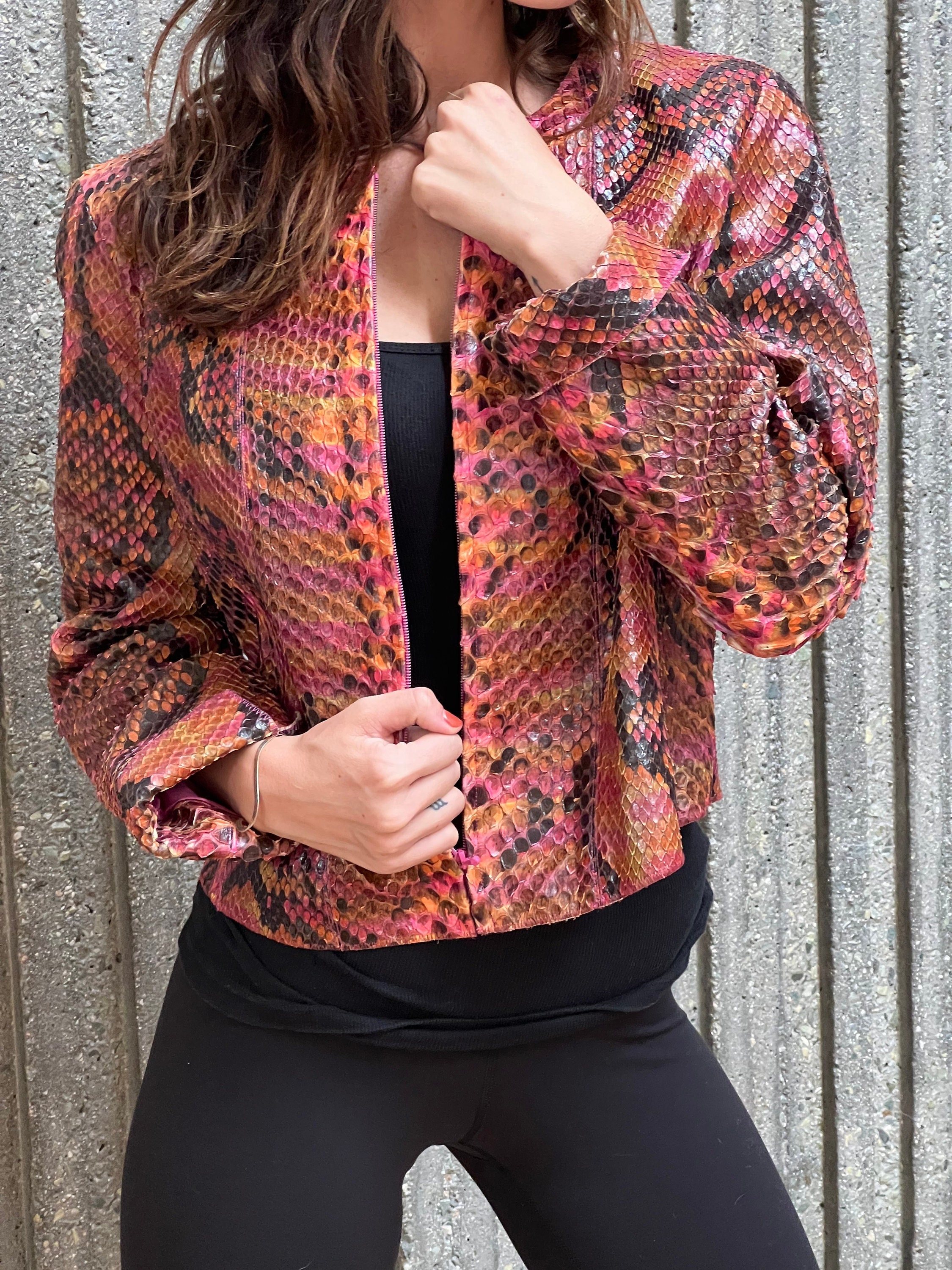 Vintage 2000 CHANEL PYTHON Snake Pink Orange Yellow Blazer Jacket