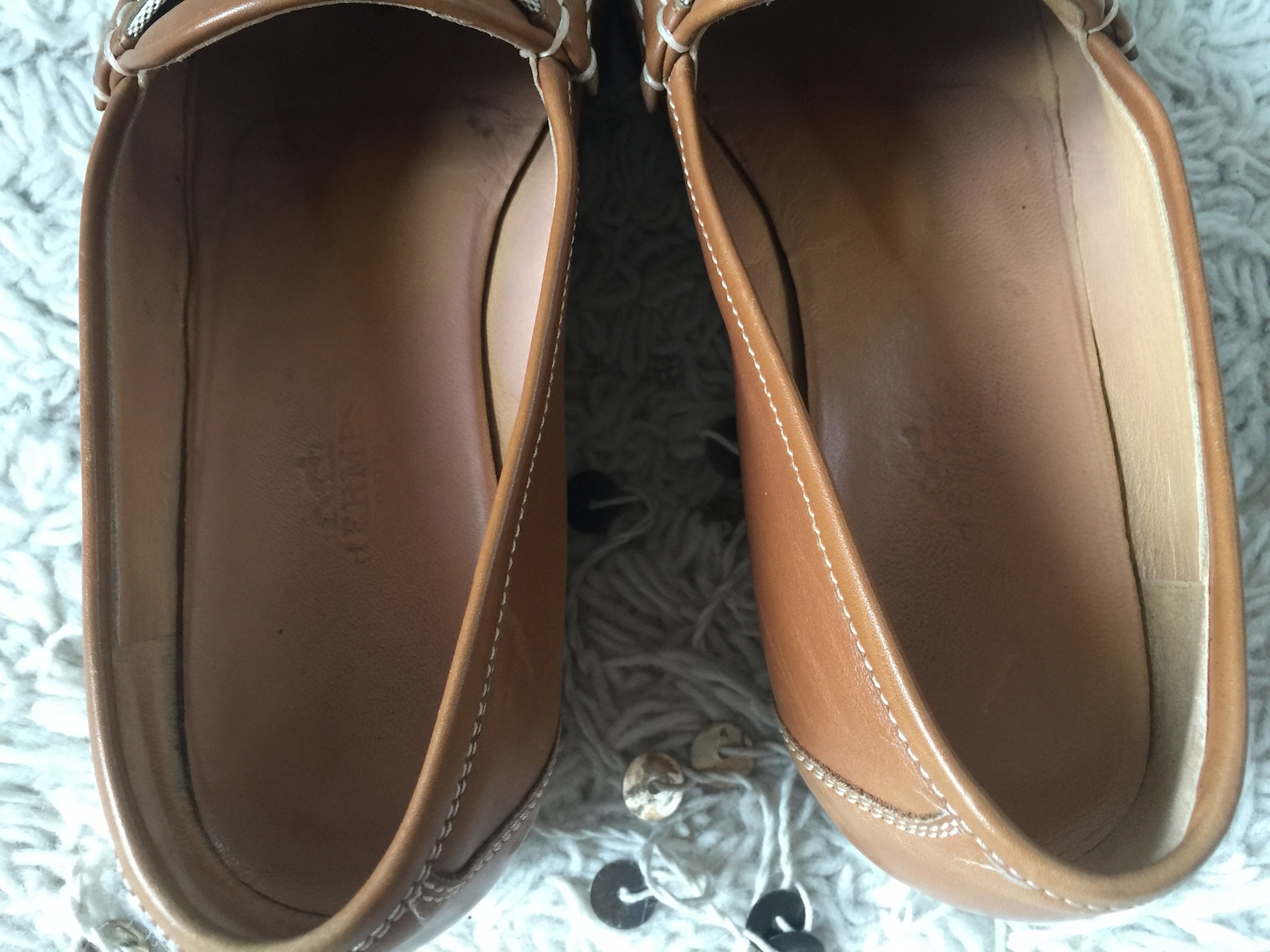 vintage hermes h logo brown leather webbing loafers flats driving shoes smoking slippers ballet flats eu 37 us 6.5 - 7