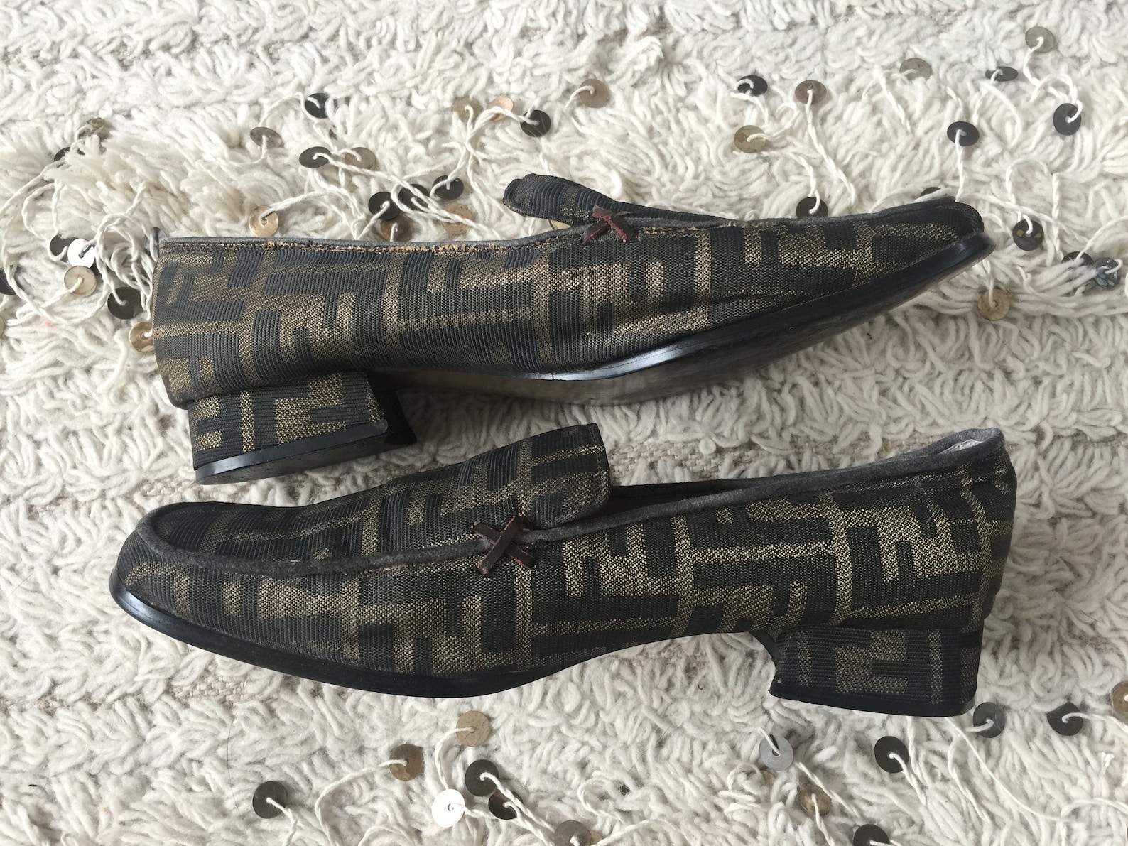 vintage fendi zucca ff monogram scarpe loafers flats driving shoes smoking slippers ballet flats 38 us 7.5 - 8