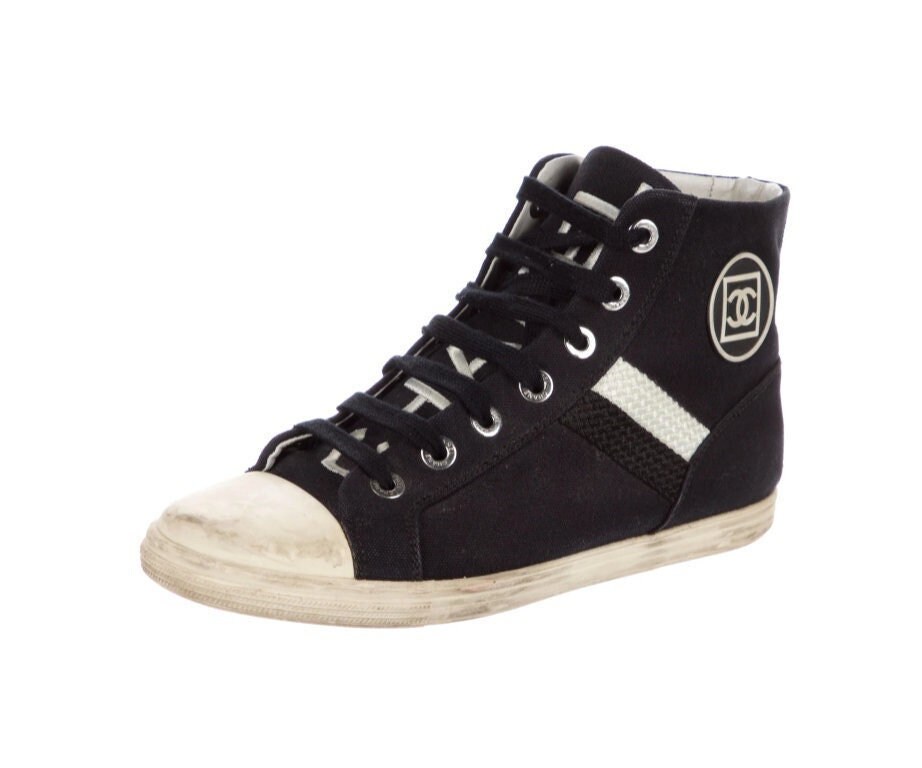CHANEL Letras Logo Negro Blanco Tops Sneakers Etsy España