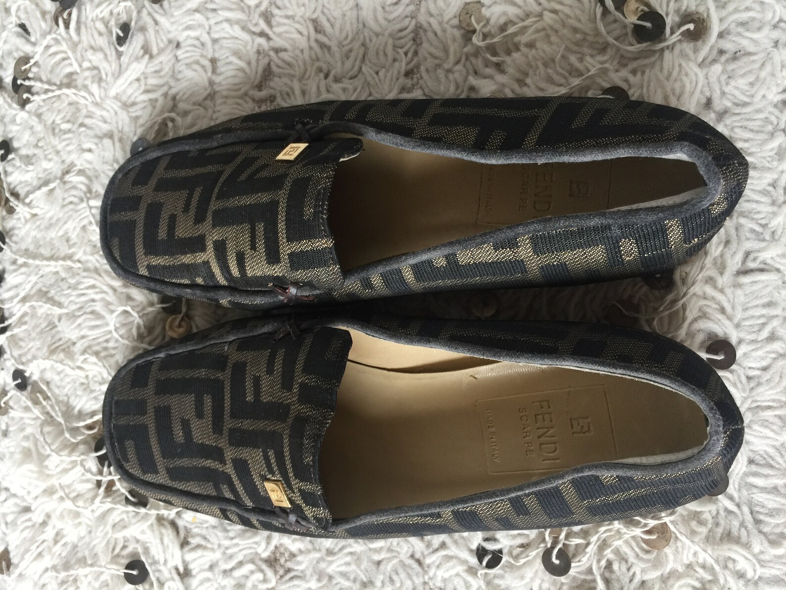 vintage fendi zucca ff monogram scarpe loafers flats driving shoes smoking slippers ballet flats 38 us 7.5 - 8