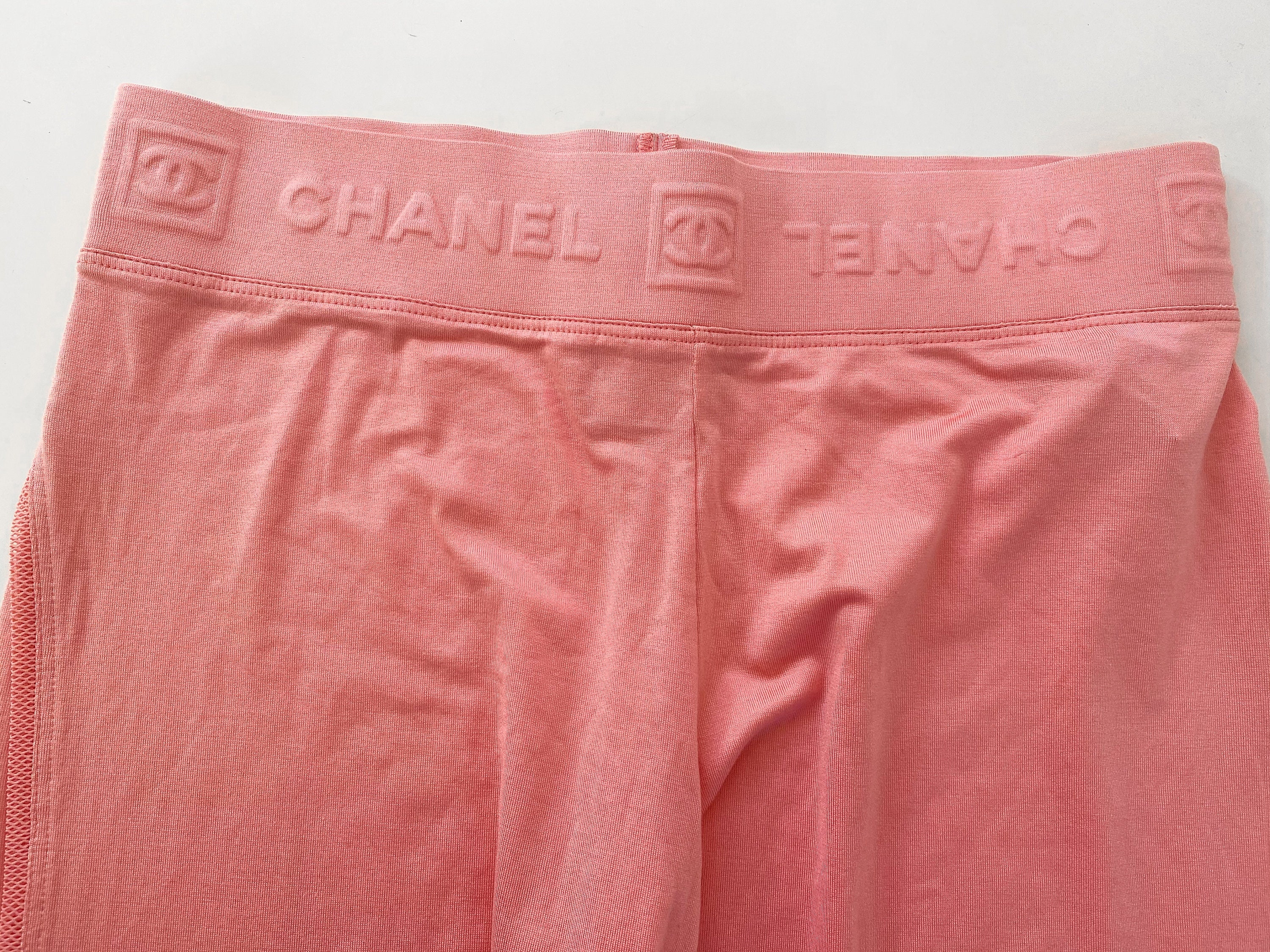 Vintage 90's CHANEL CC Monogram Logo Pink Knit Biker Sport