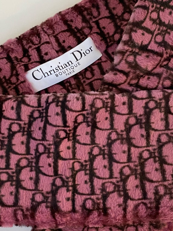 Vintage 90s CHRISTIAN DIOR Paris TROTTER Monogram Soft Pink Black Fur Wrap  Stole Scarf - Wow!!!