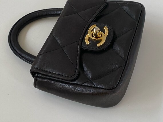 Authentic Vintage CHANEL CC Turnlock Mini KELLY Black Leather Top