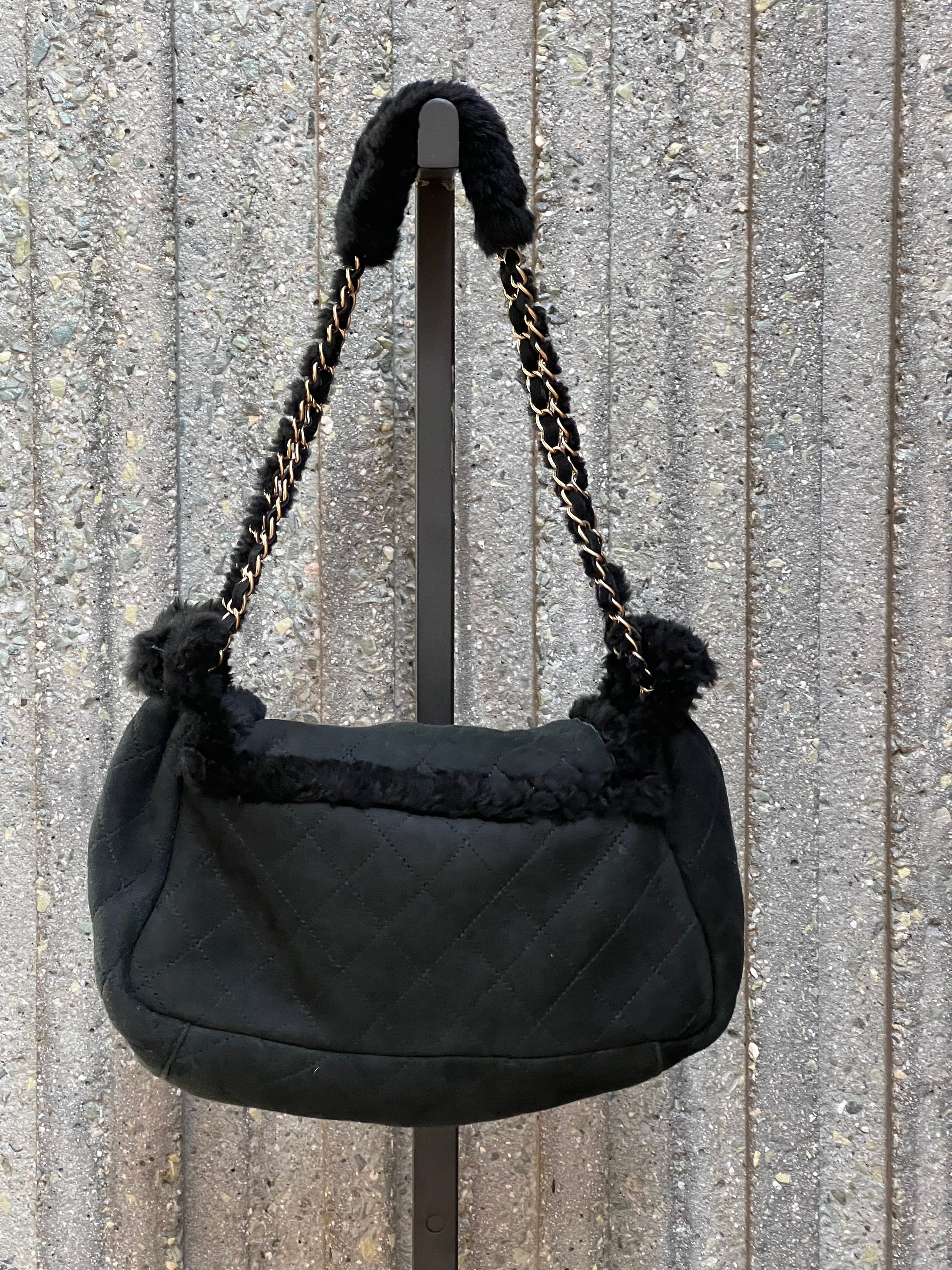 chanel suede shearling bag