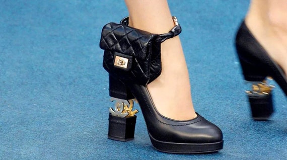 Chanel Black Quilted Leather CC Cap Toe Platform Ankle Length