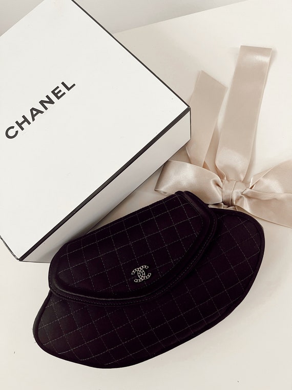 Vintage CHANEL CC Logo Black Satin Chocolate Bar Quilted 