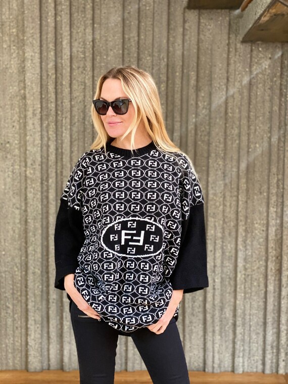Vintage FENDI Zucca FF Monogram Black White Oversi