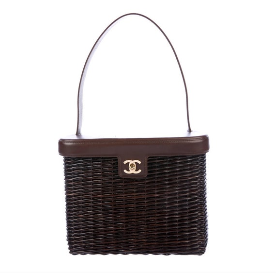 Buy Vintage CHANEL Large CC Logo Gold Turnlock Brown Straw Rattan Online in  India 