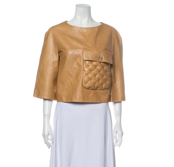 Vintage 90's CHANEL CC Logo Button BEIGE Leather C