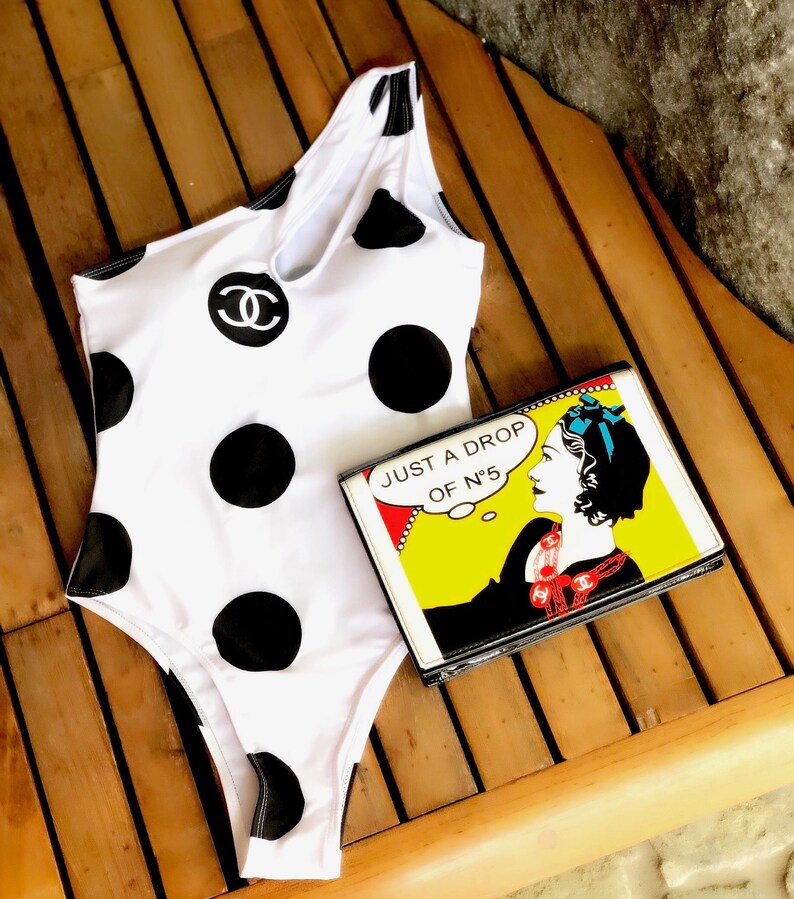 chanel black and white swimsuit