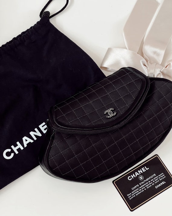 CHANEl CC Half Moon Quilted Satin Clutch Black-US