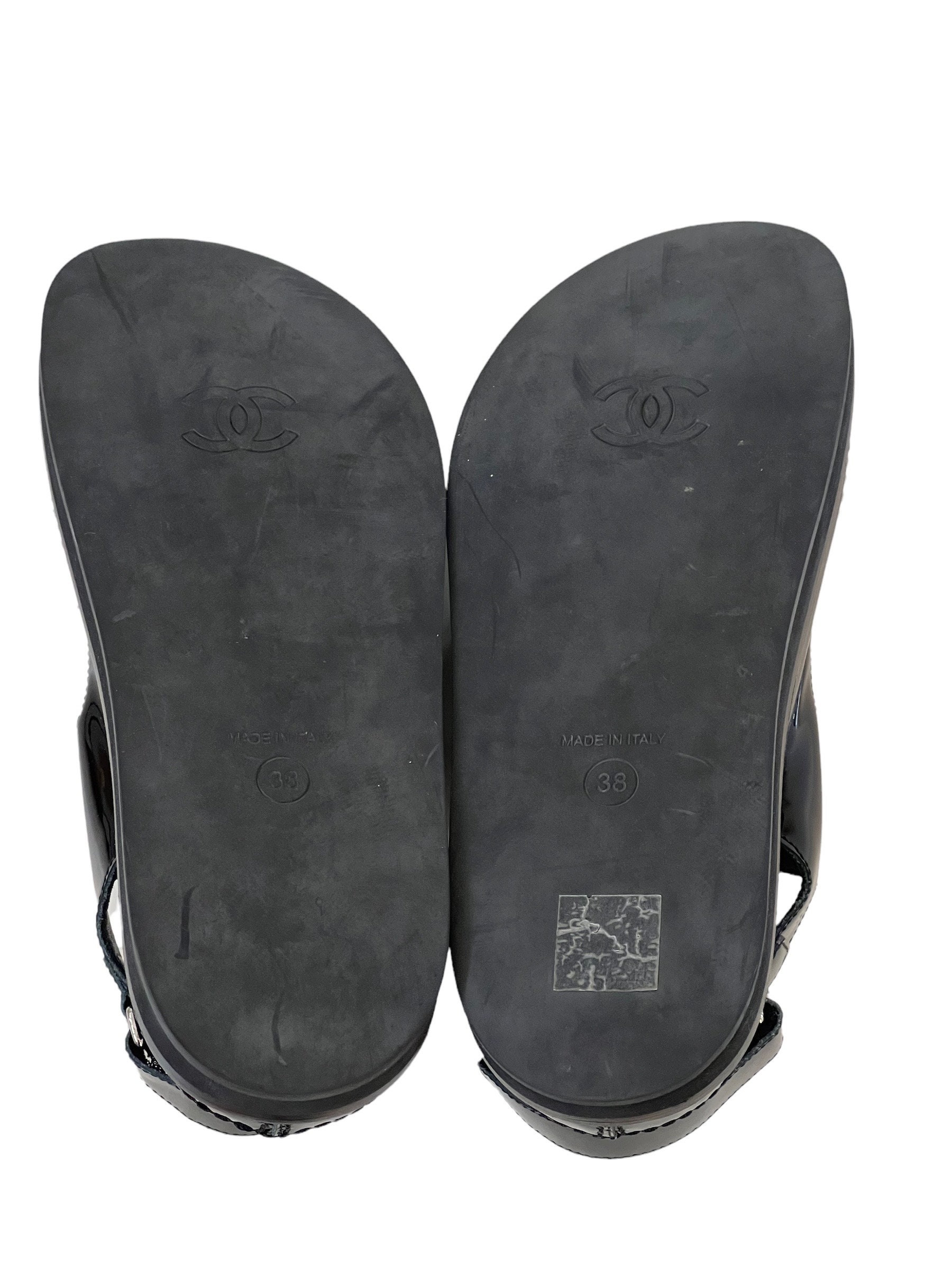 Vintage CHANEL CC Monogram Logo DAD Velcro Black Patent Leather 