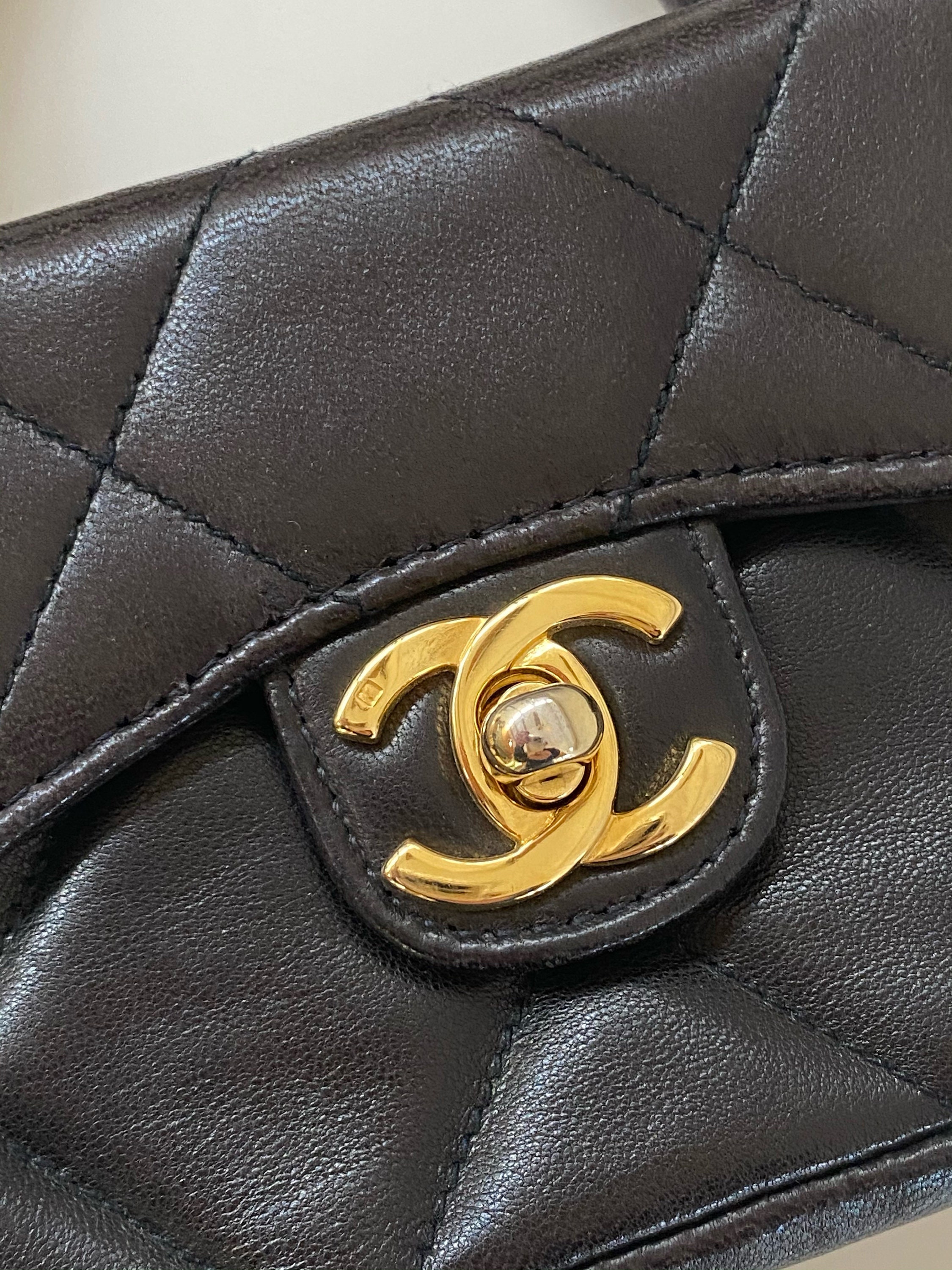 Vintage CHANEL CC Logo Turnlock MICRO Mini Brown Quilted 