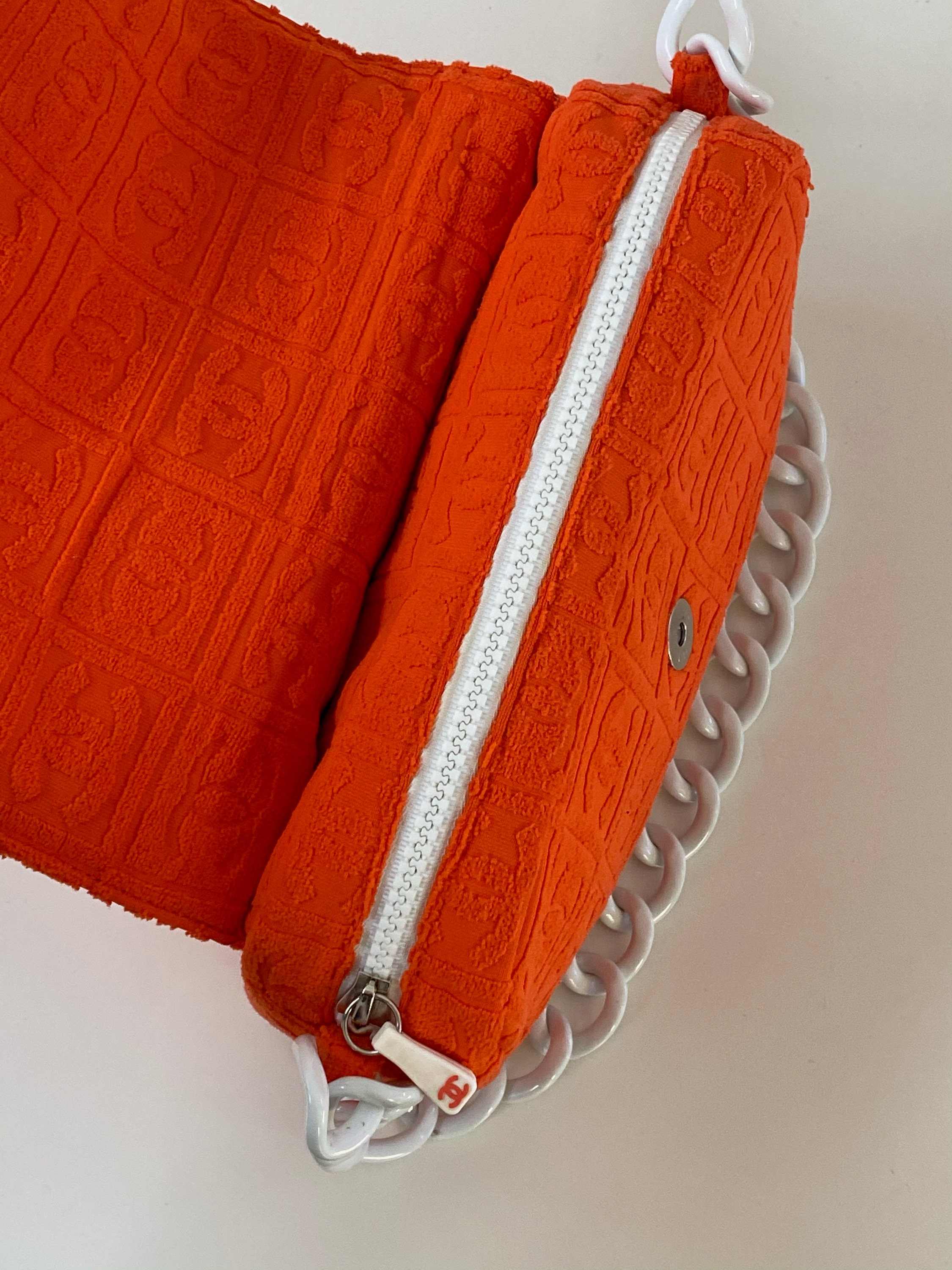 Vintage 90's CHANEL CC Monogram Orange TERRY Cloth Fabric 
