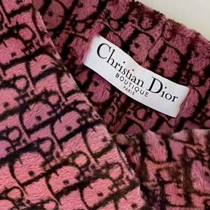 Vintage 90s CHRISTIAN DIOR Paris TROTTER Diorissimo Oblique Monogram Soft Pink Black Fur Wrap Stole Scarf Wow image 3