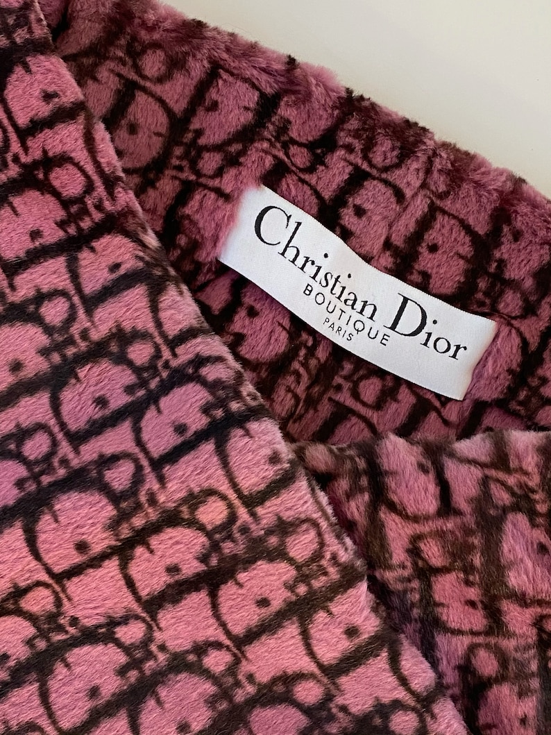 Vintage 90s CHRISTIAN DIOR Paris TROTTER Diorissimo Oblique Monogram Soft Pink Black Fur Wrap Stole Scarf Wow image 3