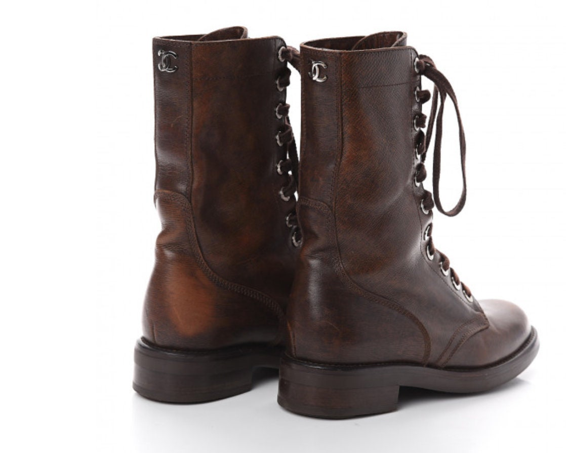 Chanel leather shop combat boots