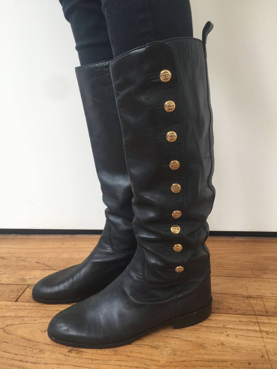Boots Chanel Chanel Boot Gold/Black Suede Foldover Boot Size 40 Size 40 FR