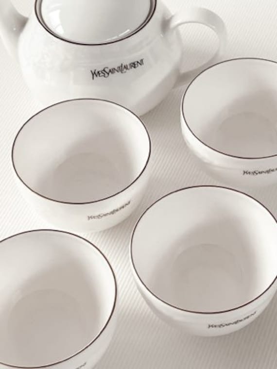 ☆週末半額セール☆ Yves Saint Laurent 食器セット Vintage YSL Yves Saint Laurent Monogram Teapot Tea Cup Coffee Mug