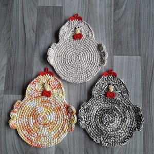 Crochet Chicken Pot Holder | Hot Pad | Farmhouse Decor | Chicken Theme Kitchen | Trivet | Double Thick Cotton