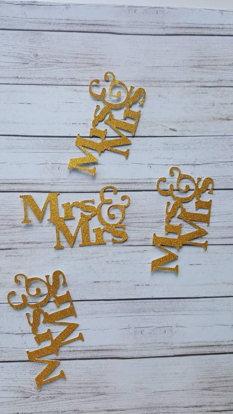 Wedding cupcake toppers Mrs and Mrs Confetti Glitter cupcake toppers Mrs and Mrs cupcake toppers