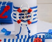 Nautical Wedding Unity Candles Set Handmade Candle Ceremony Candles Pillar Candle Beach Wedding White and Blue Anchor Wedding Lifebuoy 3pcs