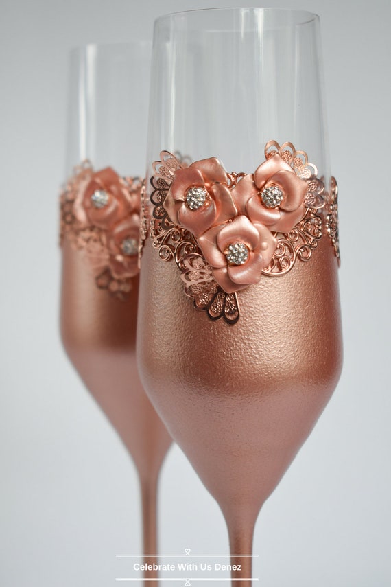 Rose Gold Wedding Glasses Toasting Flutes Champagne Flutes Etsy